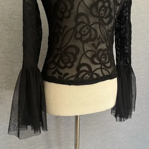 Haute Monde Whimsigoth Bell Sleeve Lace Top Size M Black Witchy Vamp Dark Fairy - Picture 4 of 10